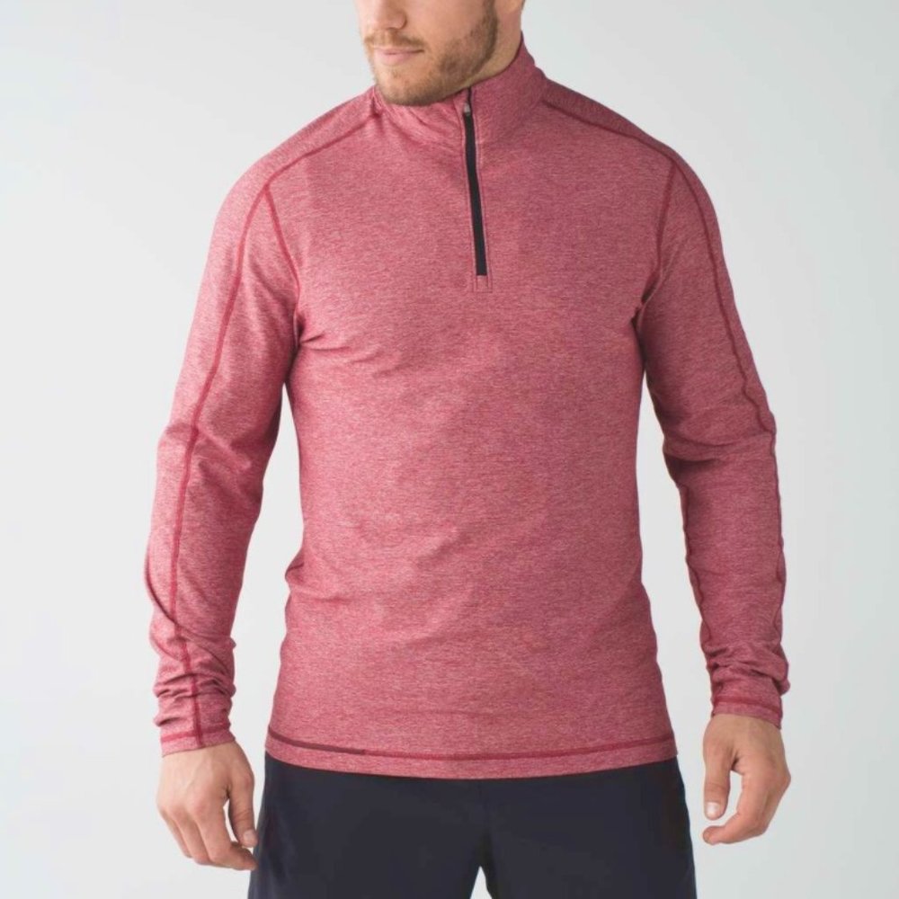 Men’s Lululemon Heathered Prep Surge Warm Half Zip Jacket - Red - Large